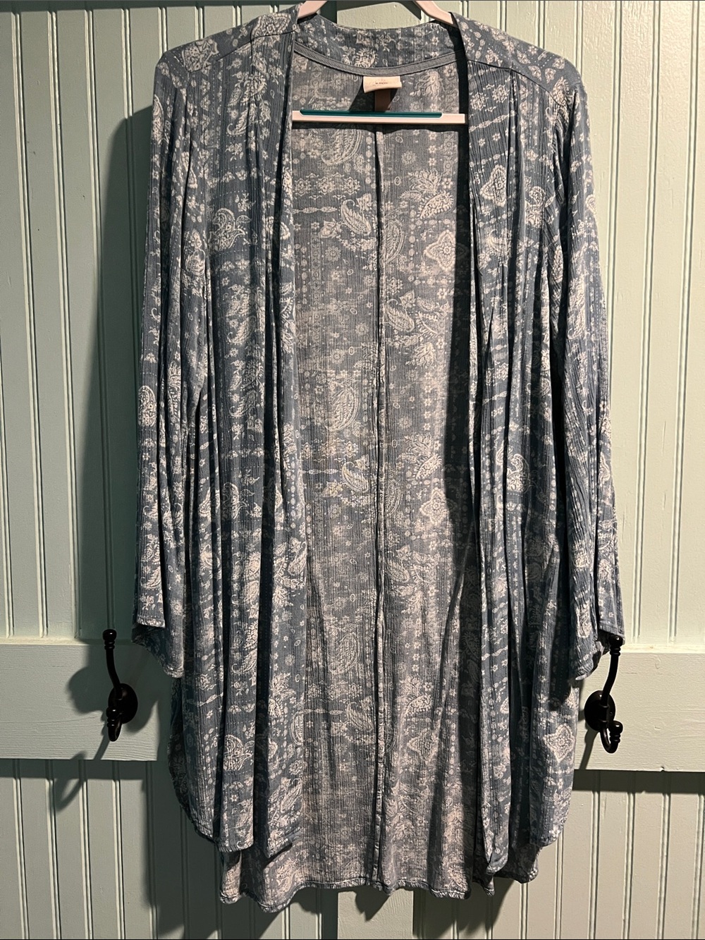 Knox Rose Blue Paisley Open-Front Drape Cardigan